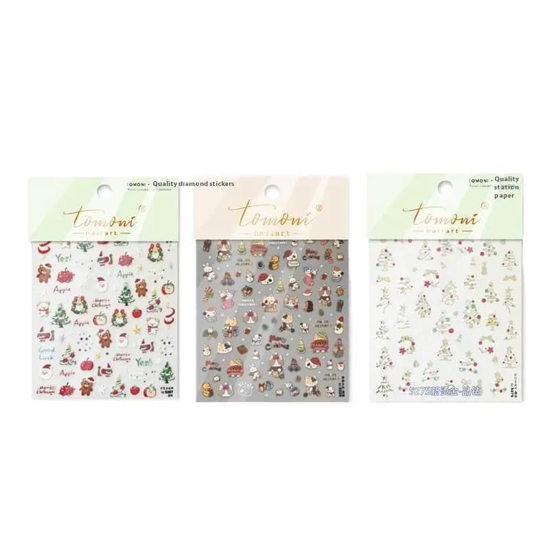 1 foglio adesivo pinguino fiocco di neve per unghie carino sfera di cristallo pizzo cappello rosso stella fiocco albero di natale adesivi decorazione nail art