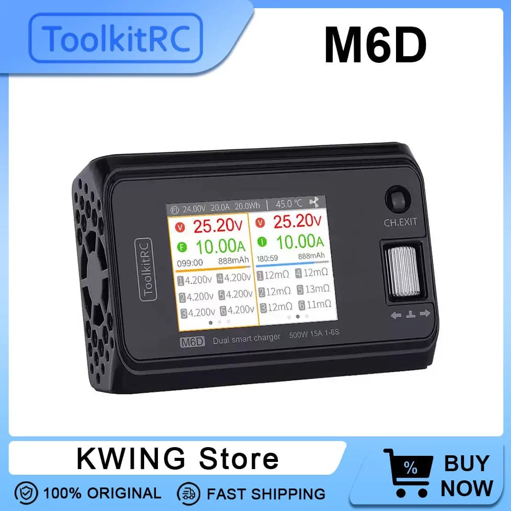 ToolkitRC M6D Lipo Caricabatteria 500W 15A DC Dual Channel MINI Smart Charger Scaricatore per batteria 1-6S FPV Parte Rc Caricatore