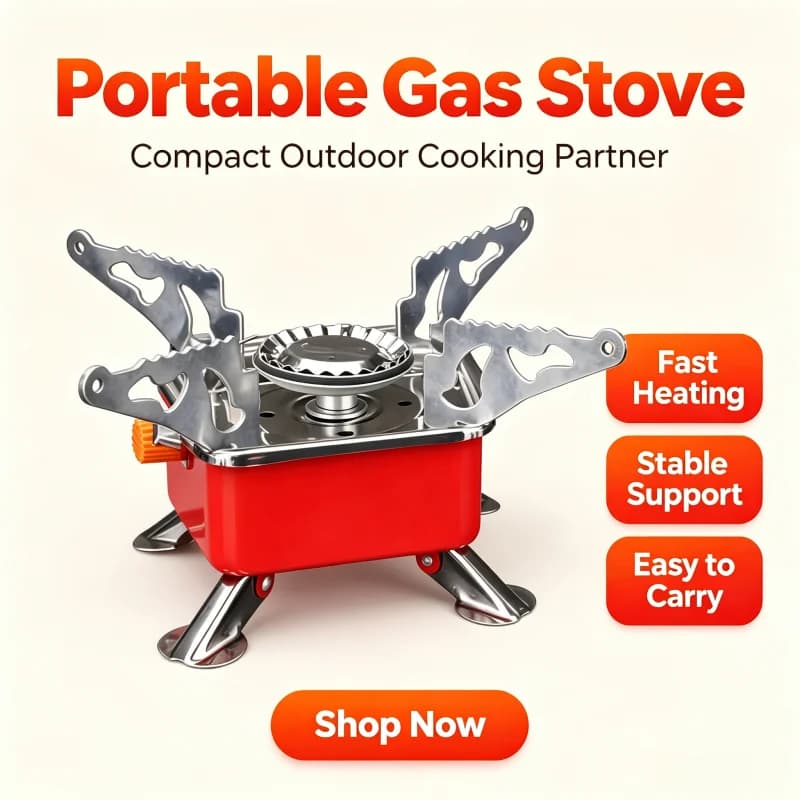 Windproof Foldable Camping Gas Stove Portable Gas Burner Backpacking Stove Split‑Type Cooker With Hose For Wilderness Hiking
