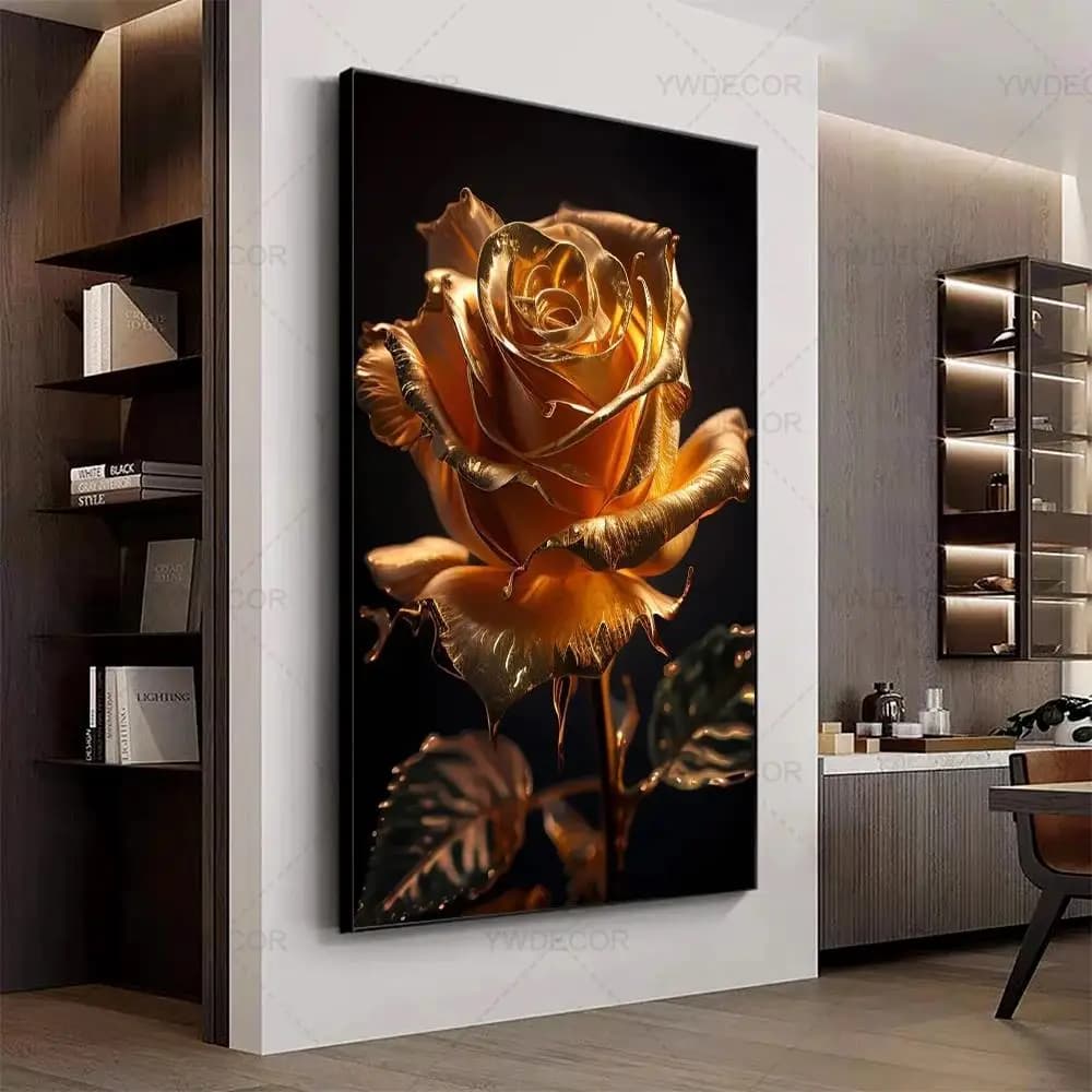 Posters Nordic Art Plant Canvas Painting Modern Wall Picture for Home Decor Cuadros Golden Black Rose Flower Abstract