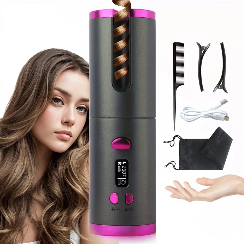 Auto‑Rotating Wireless Charging Hair Curler Digital Intelligent Portable Household Mini Hair Curling Iron