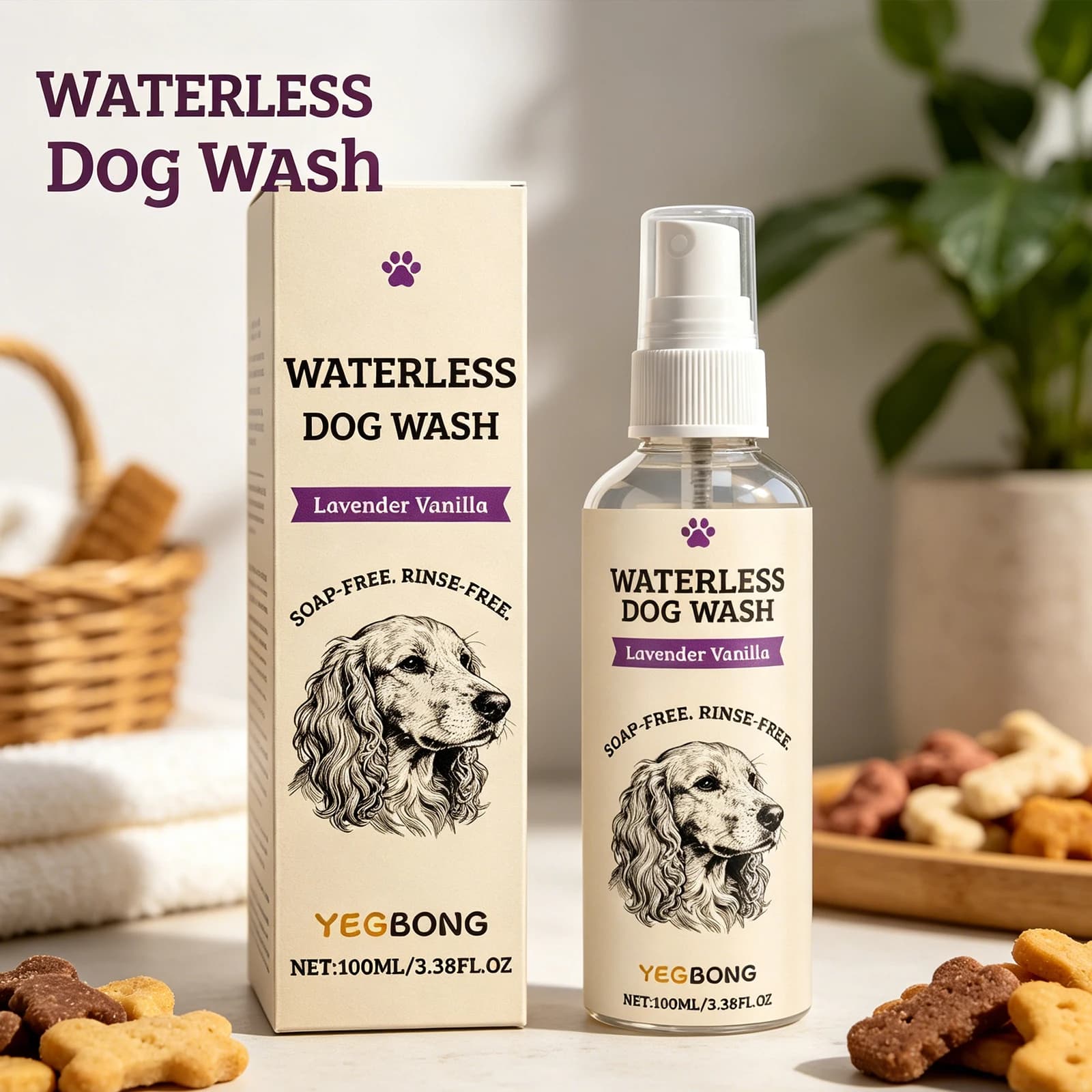 Shampoo Spray Senza Risciacquo per Cani, Pulizia Profonda e Deodorante per Cuccioli e Cani Anziani, Idratante per Pelo Lucido, Cura e Toelettatura