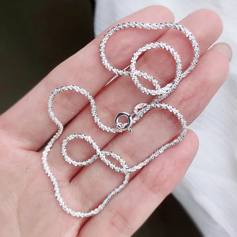 Authentic S925 Sterling Silver Necklace with 2mm Sparkling Clavicle, Sweater Chain, Women's High Charm Jewelry Gift