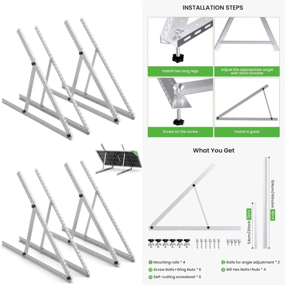 Supporti Universali Regolabili per Pannelli Solari con Gambe Pieghevoli per Pannelli da 100-400W, Adatti per Tetto, Camper, Barca e O-Grid S