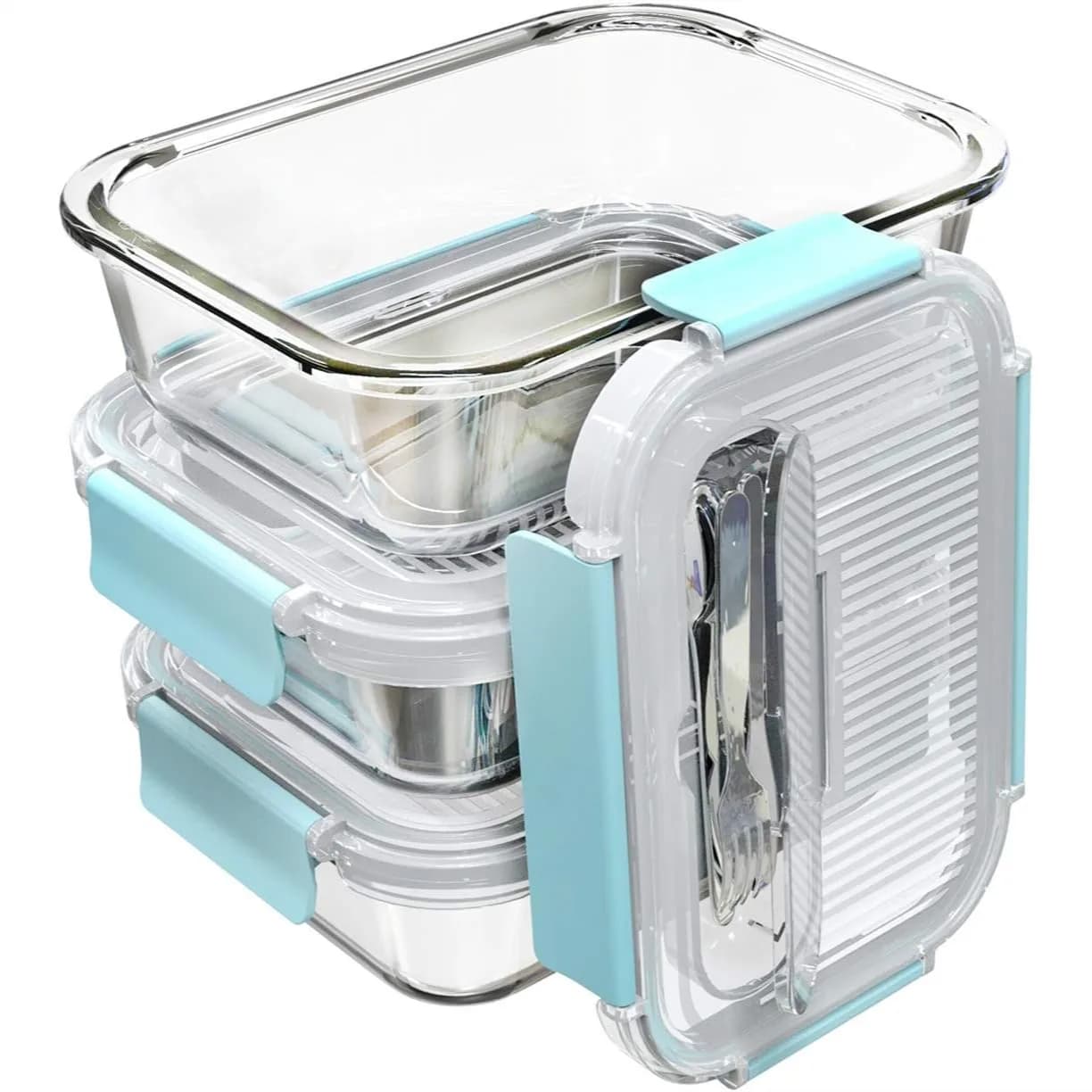 Grandi Contenitori in Vetro per Alimenti con Coperchi a Chiusura Ermetica, Set da 3 da 36 OZ, Bento Box per Preparazione Pasti