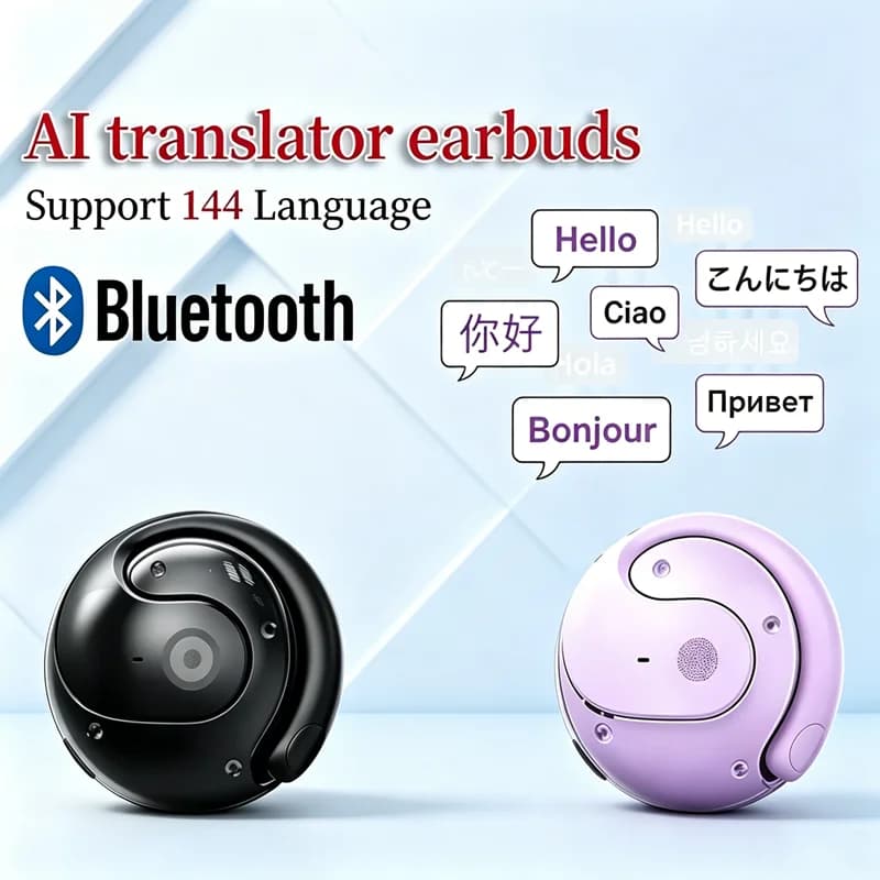 New Bluetooth Headphones AI Real Time Language Translation Earbuds 144 Languages Translator Wireless HiFi Stereo Sound Headph