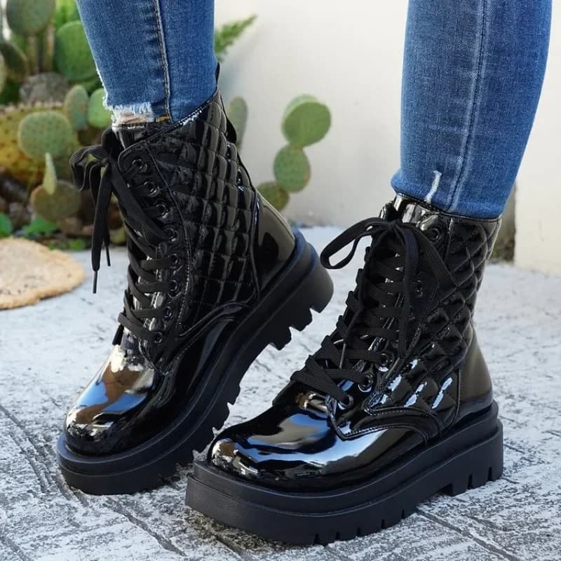 Women Ankle Boots Round Toe Lace Up Med Heel Shoes Women 2026 New Plus Size Comfortable Modern Boots Women