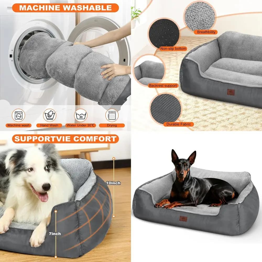 Letto grande per cani, divano con schienale alto, antiscivolo, 39x31x9, grigio