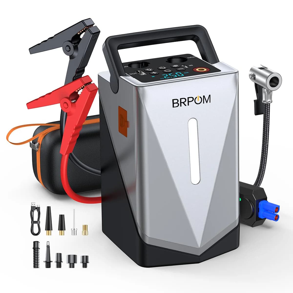 Avviatore di Emergenza Auto 6-in-1 da 12000mAh con Compressore d'Aria e Soffiatore - Morsetti Intelligenti per Gonfiaggio Pneumatici e Avviamento d'Emergenza