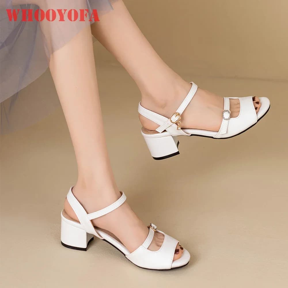 Nuovi Sandali Estivi da Donna in Bianco e Nero, Punta Tonda, Tacco Medio Chunky, Scarpe Nude da Donna, Taglie Grandi e Piccole 13 31 43 47 52