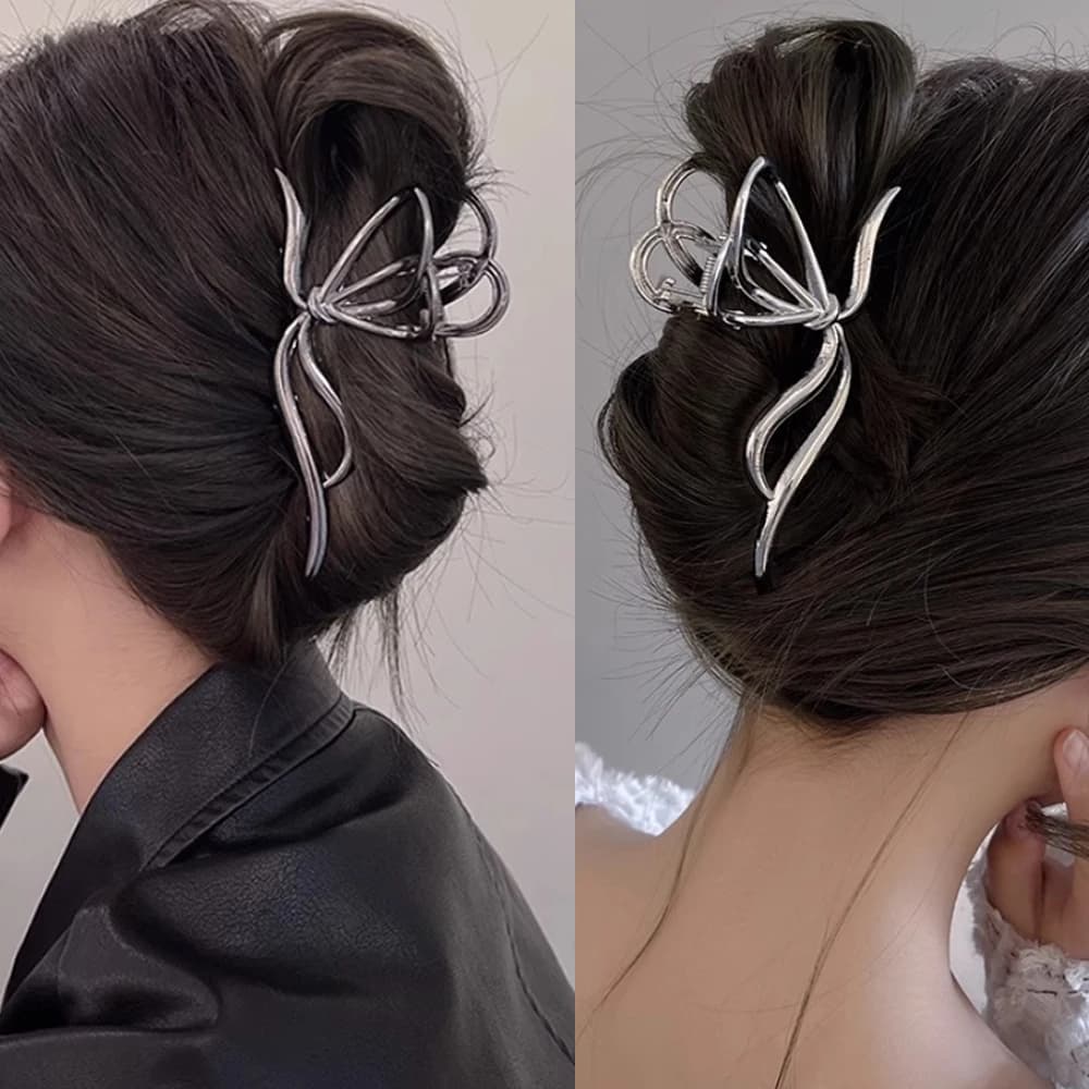 New Vintage Hair Clips 2025 with ribbon bow, Metal Clamps Required, Women's Hair Accessories, Shark Stops