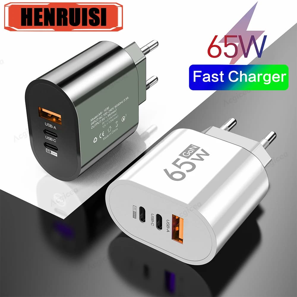 GaN PD Total 65W caricabatterie USB a ricarica rapida QC 3.0 adattatore da parete di tipo C per iPhone 15 caricabatterie portatile per telefono cellulare Xiaomi Samsung