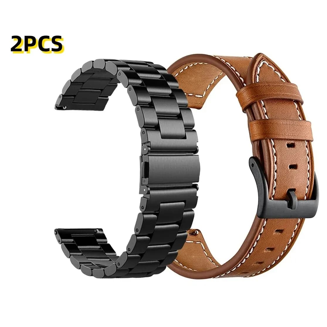 Cinturini per orologi da 2 pezzi in acciaio e pelle per Samsung Galaxy Watch Huawei Watch Bracciale sportivo per cinturino da 22 mm