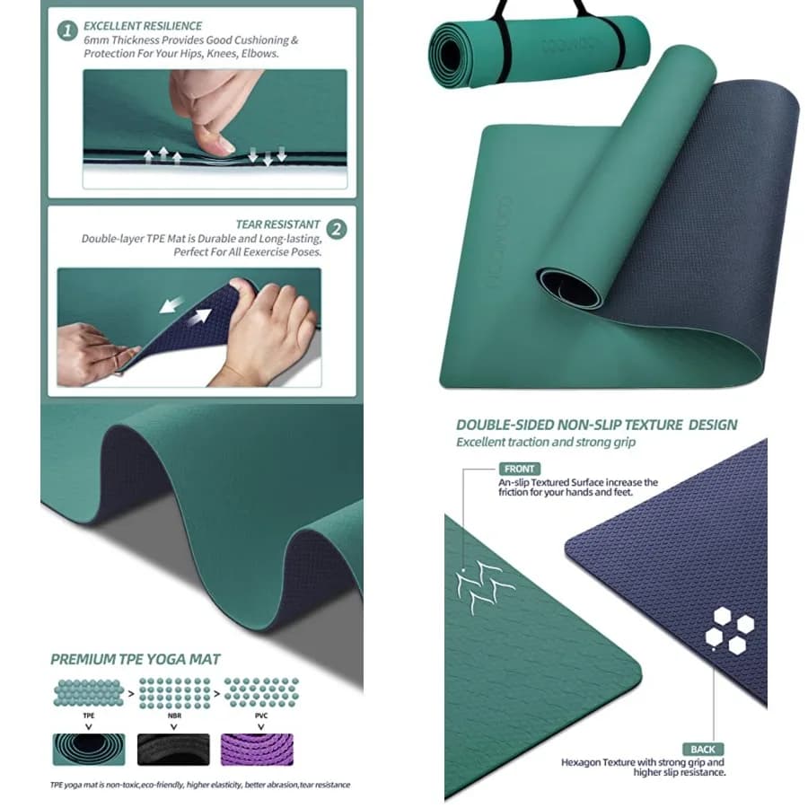 Tappetino Yoga Antiscivolo, Antistrappo, Spessore 1/4, in TPE, per Donne e Uomini, 72x24, Tappetino per Esercizi Fitness con Cinghia di Trasporto, Allenamento