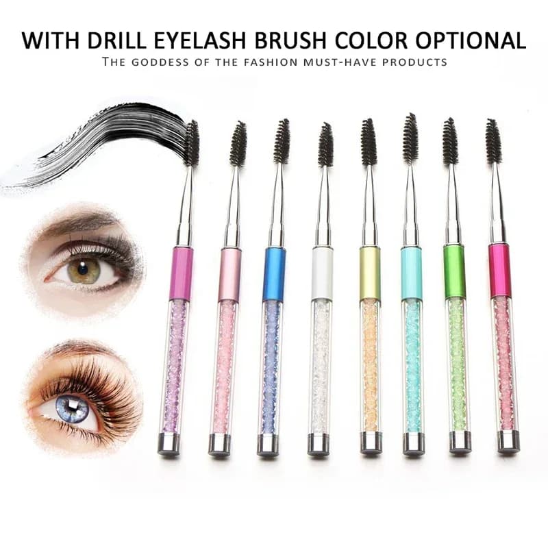 10Pcs 10 colors multifunction eyelashes eyebrow brush eyelashes comb with crystal handle Mascara sticks applicator