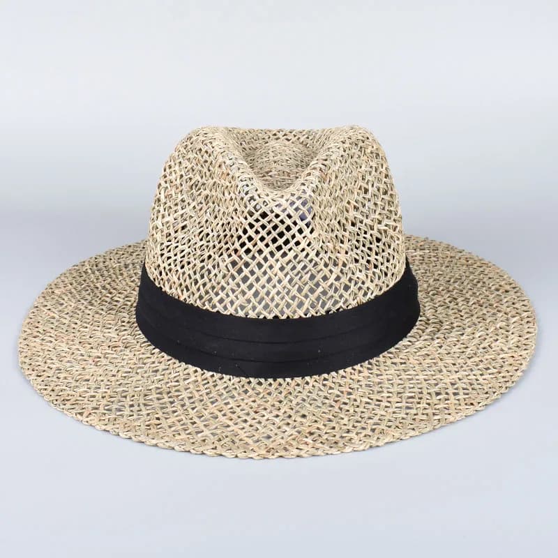 100% Natural Grasses Panama Sun Hat for Beach Woman Summer Straw Hat Travel Long-sleeved UV visor Protection Elegant women's sun hat