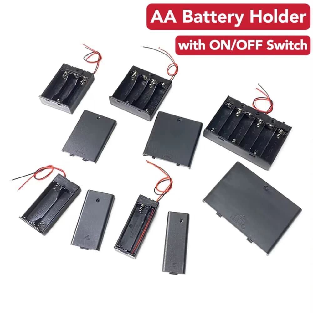 Supporto per batteria AA da 1/2/3/4/6 slot, contenitore per batteria AA da 1,5 V/3 V/4,5 V/6 V/9 V con cavi Interruttore ON/OFF e coperchio posteriore con tappo a vite