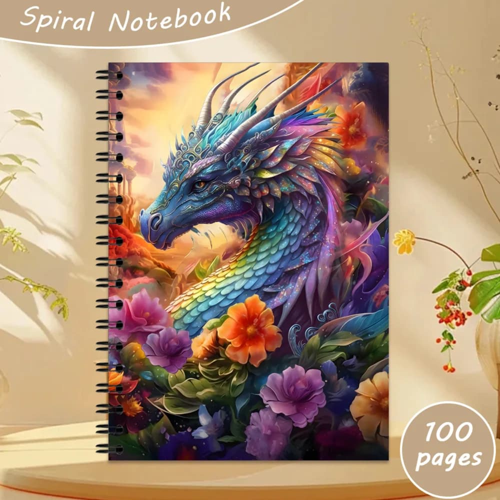 A5 Rainbow Dragon Spiral Notebook 100 Pages Sketchbook Coil Bound Journal for Drawing Writing Doodle Art School Office Supplies