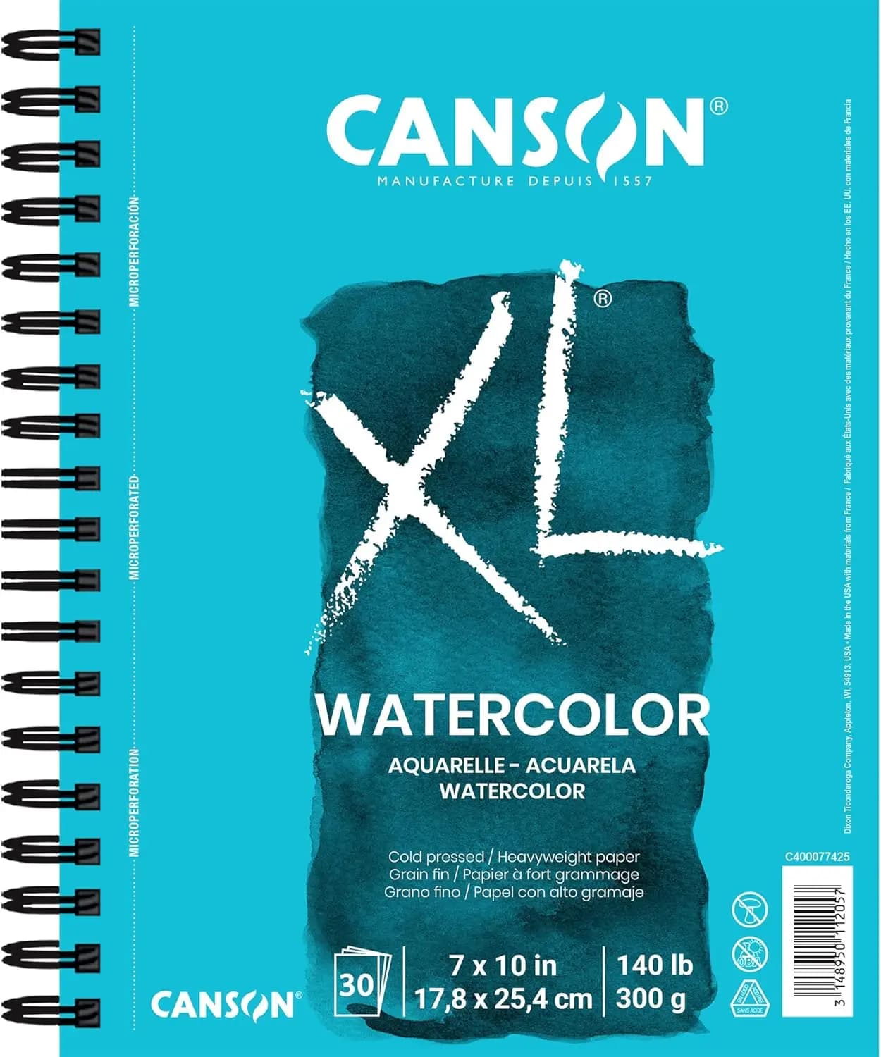 7x10 Inch Watercolor Paper Pad, 30 Sheets, 140lb/300g, Cold Press, Wirebound, for Artists & Students