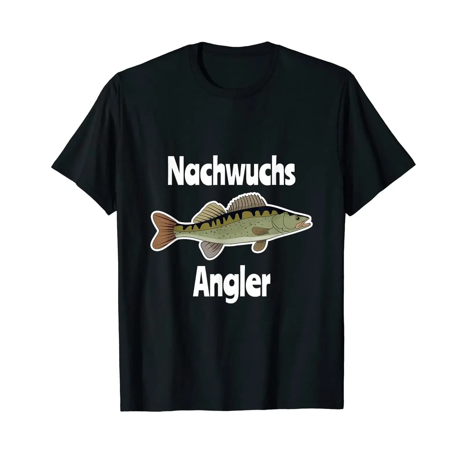 T-shirt Zander con stampa 'Fishing Birth Idea' nera, vintage, effetto lavato, morbida, versatile, unisex, streetwear grafico, elegante, traspirante