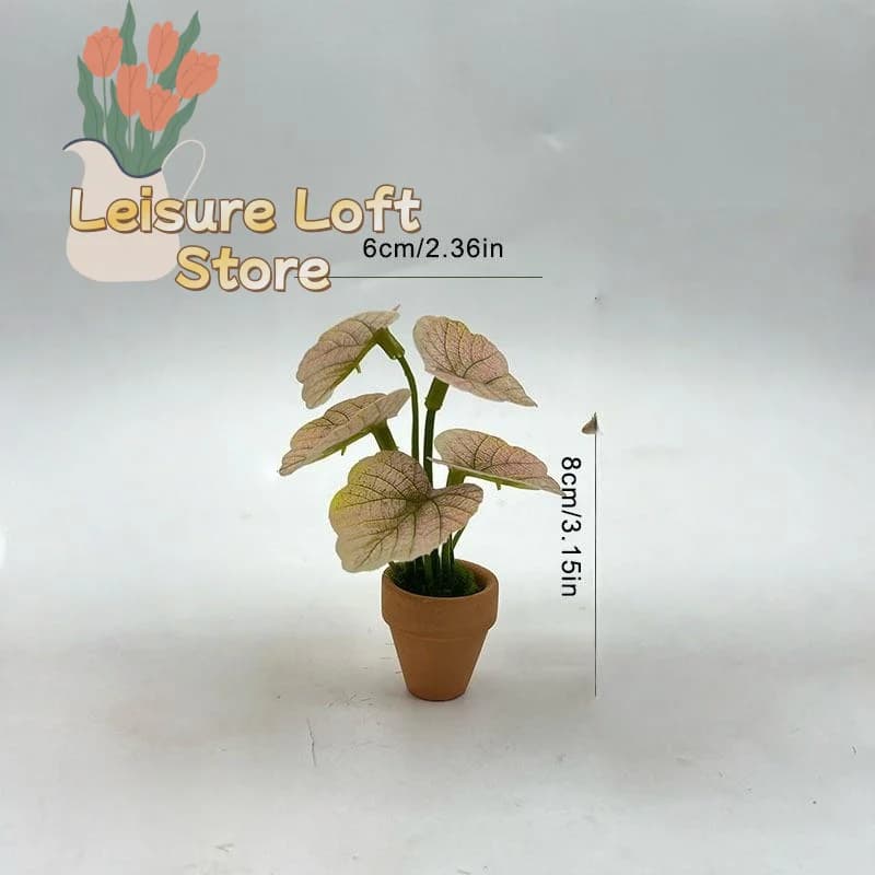 Mini Taro Turtle Back Fake Green Plant Realistic Pot for Dollhouse Living Room Bedroom Table Home Decor
