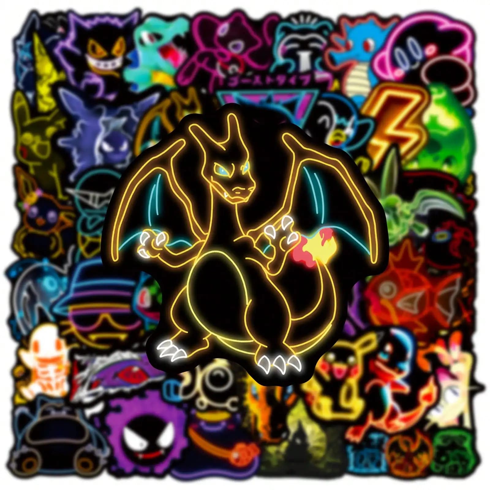 60/100pcs Neon Light Anime Pokemon Stickers Set Pikachu Cartoon Decals for Laptop Motorcycle Phone Aesthetic Vinyl Sticker Toys
