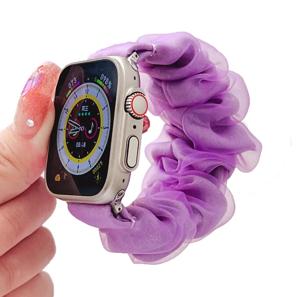 Elegant Purple Strap for Apple Watch Series 10 9 8 7 6 5 4 3 2 SE, Soft Elastic Bracelet for Women's iWatch