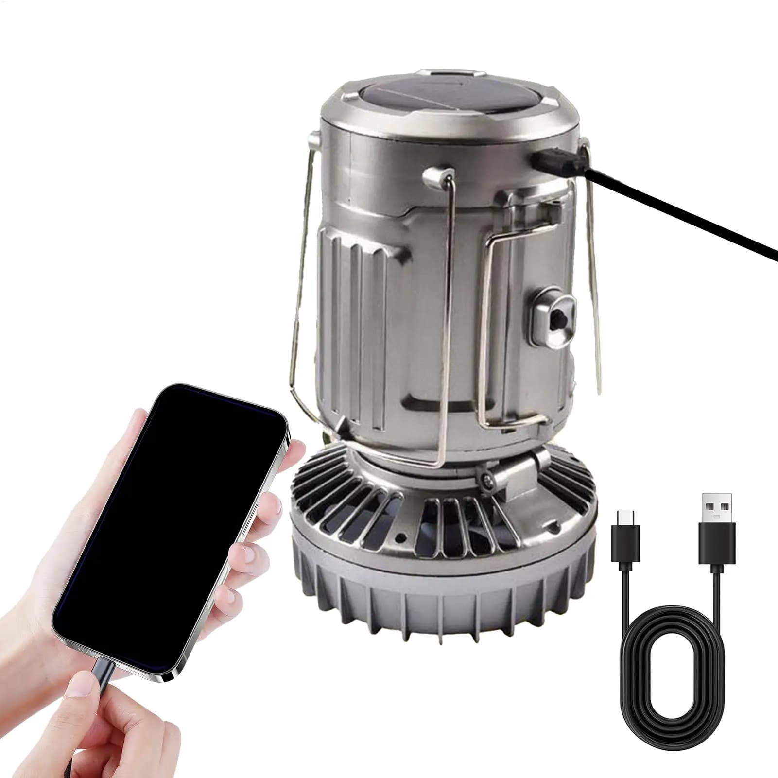 Lanterna da campeggio a LED Lanterna solare Luci a LED Attrezzatura da campeggio Attrezzatura di sopravvivenza impermeabile ricaricabile Power Bank con raffreddamento pieghevole