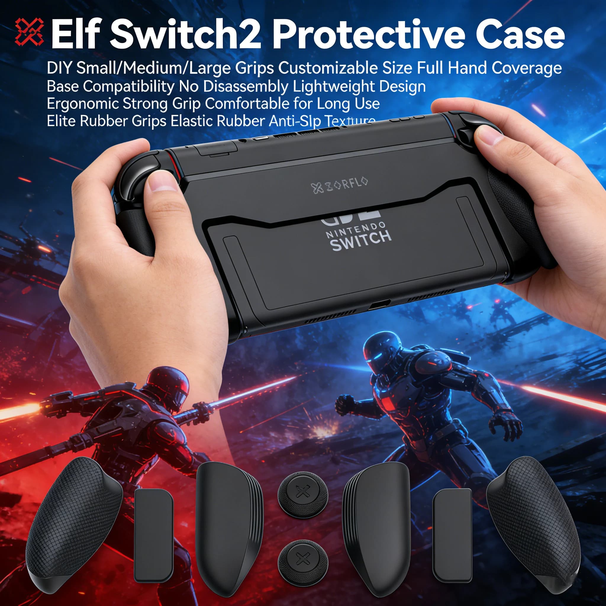 Custodia Ergonomica per Nintendo Switch OLED, Impugnature Intercambiabili, Antiscivolo, con Copri-Gommini Antigraffio