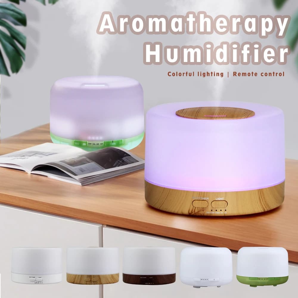 Diffusore di oli essenziali da 500 ml Diffusori di nebbia di aromi silenziosi Diffusore di profumo Grano di legno Umidificatore ad ultrasuoni con telecomando