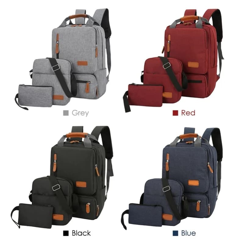 Zaino per laptop da donna e da uomo, set di 3 zaini, zaino per laptop, borsa a tracolla, piccola tasca per viaggi, scuola, lavoro, affari