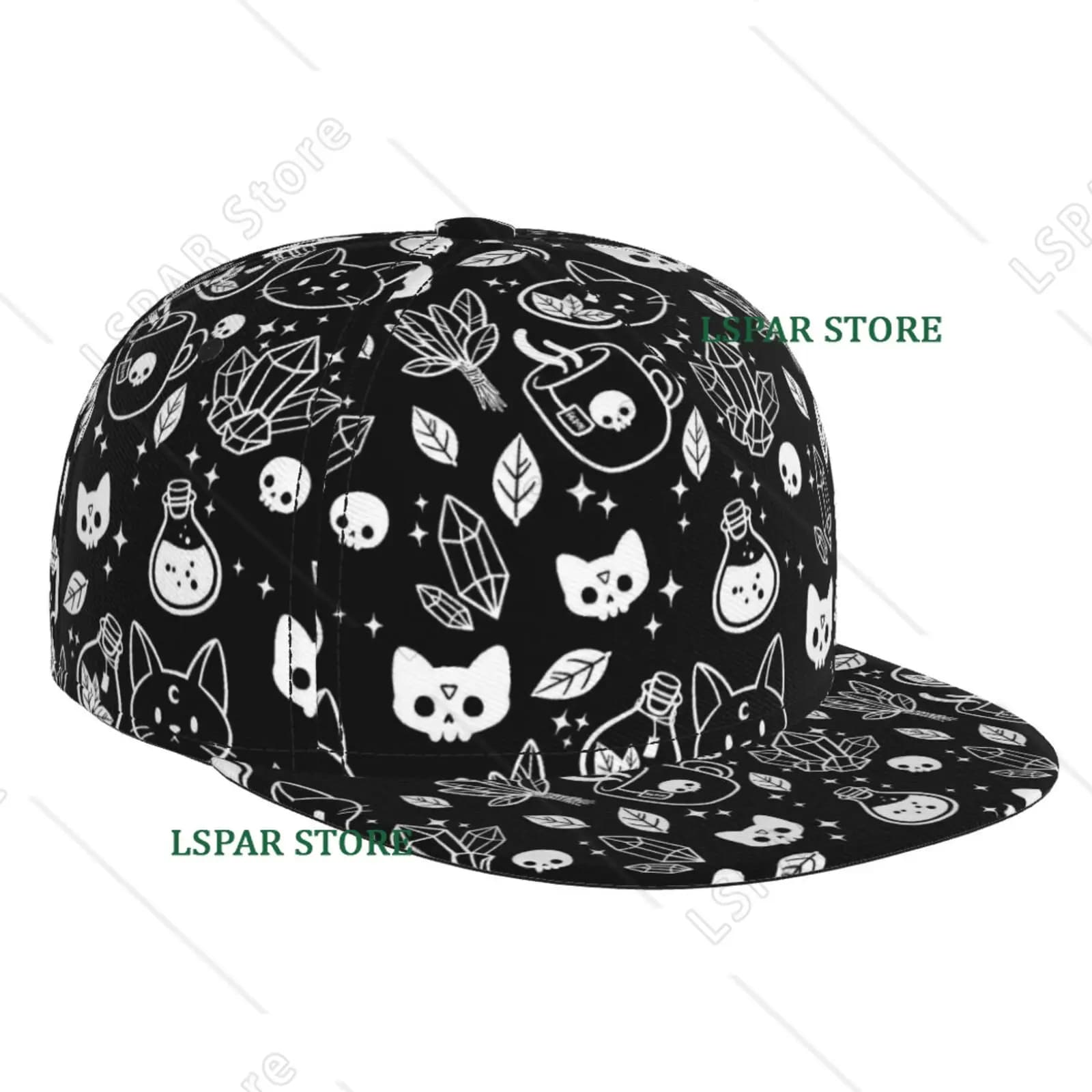 Customized Witch Skull Flat Brimmed Hat Street Skateboarding Hip Hop Hat Outdoor Leisure Sunshade Baseball Hat Universal