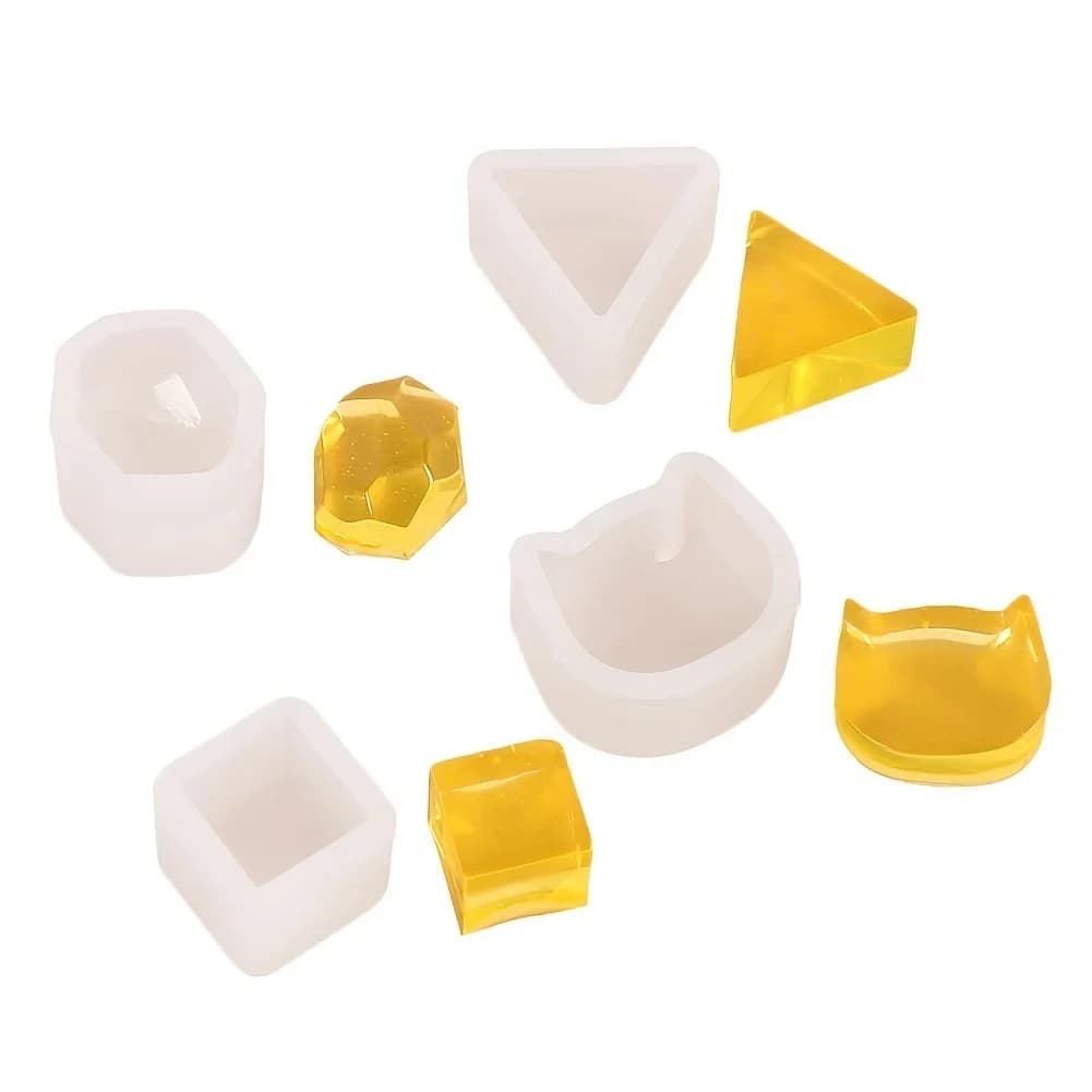 Stampi per orecchini in resina a forma di gatto da 8 pezzi Mini stampi in silicone per creare quadrati Triangoli Disegni di gioielli multidimensionali