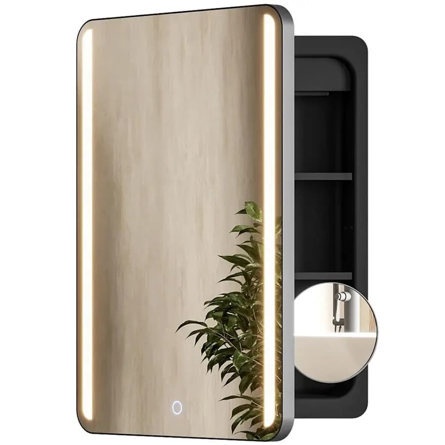 Armadietto portamedicinali a LED da incasso con specchio per bagno, da parete o a scomparsa, con specchio ingranditore 3X, A