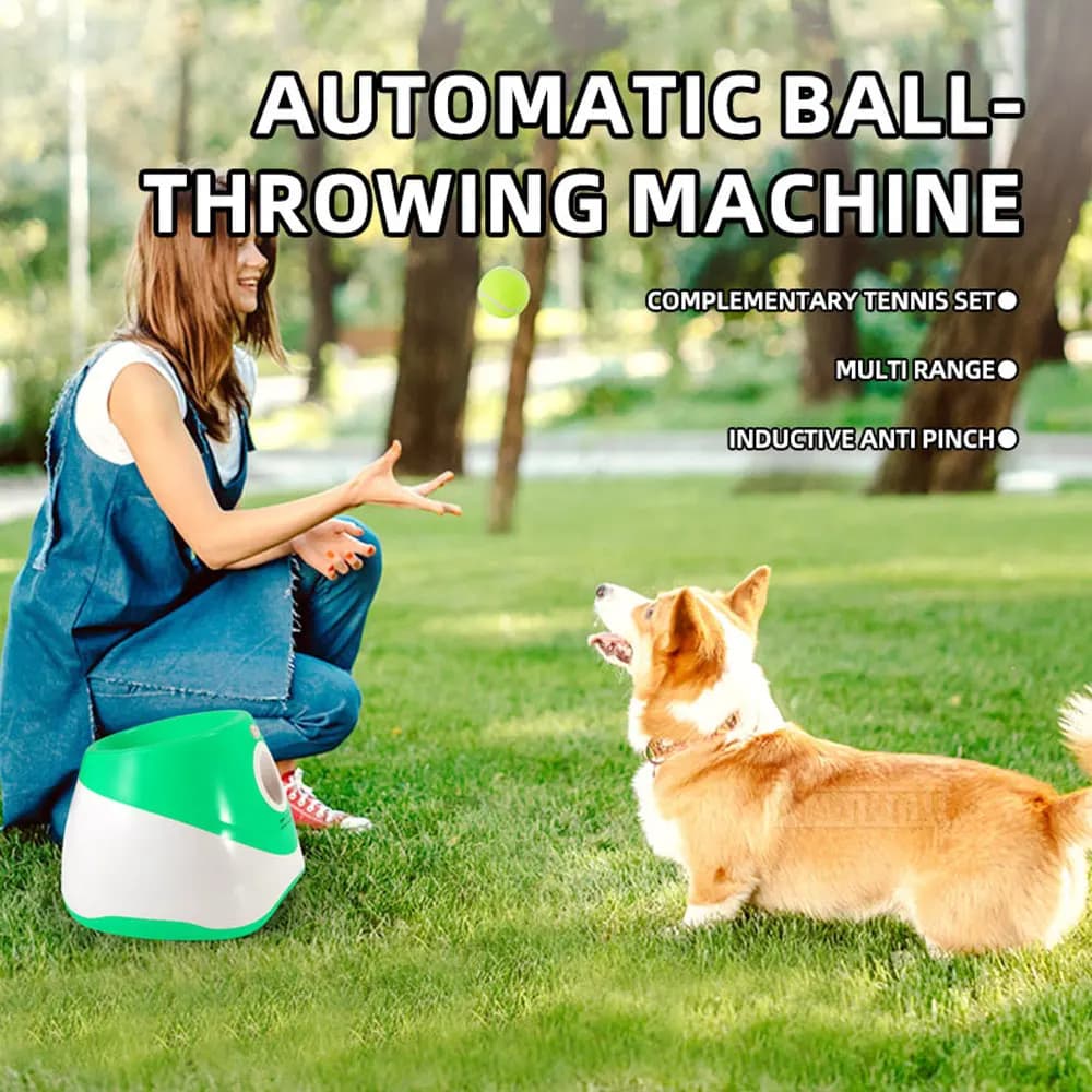 Automatic Dog Ball Launcher Tennis Thrower Interactive Toy for Outdoor Fetch Play