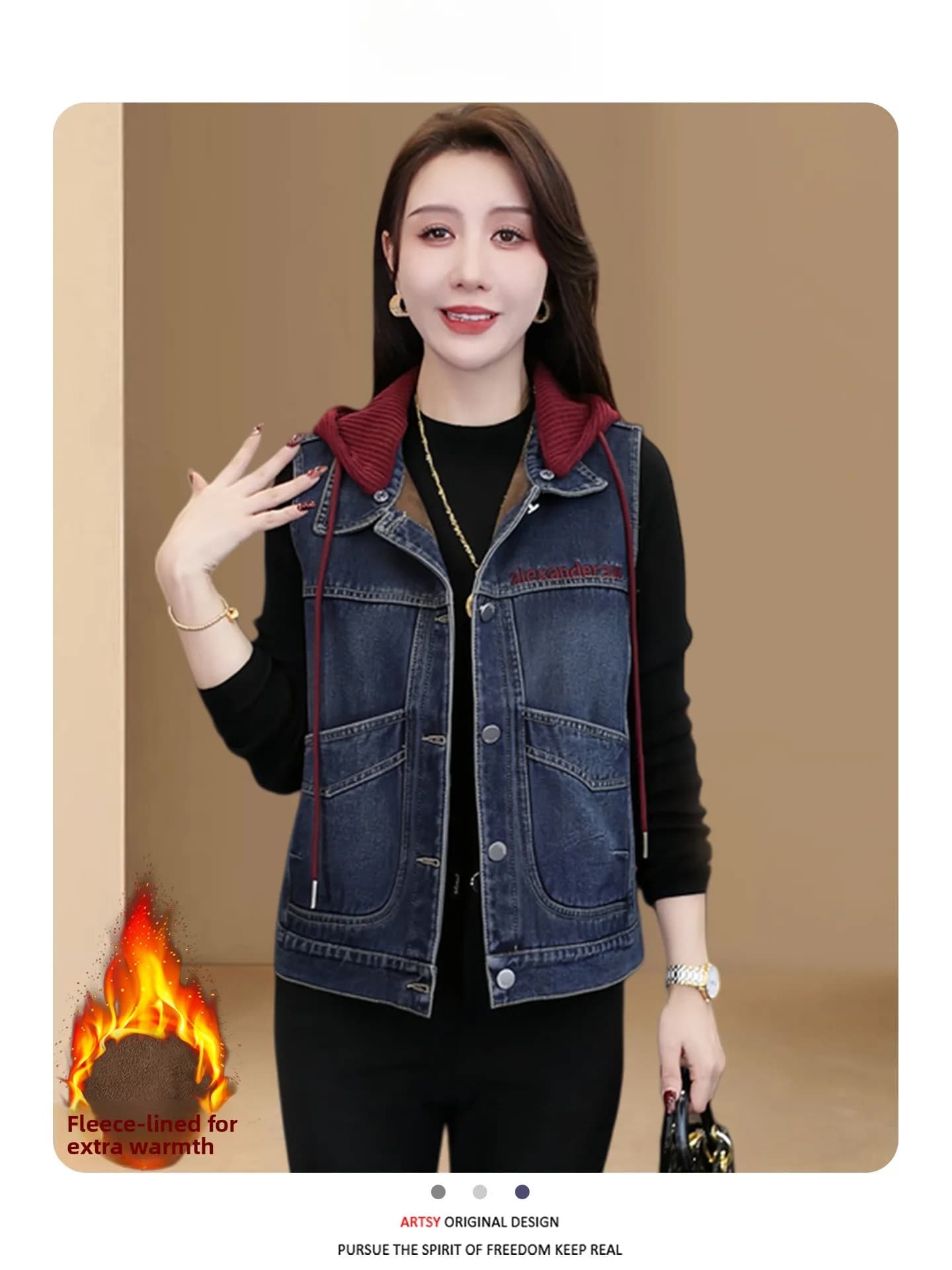 Fashionable Sleeveless Denim Vest Top Trendy European Style Women's Jacket Casual Commute Style Splice Design Mid-Thermal Level