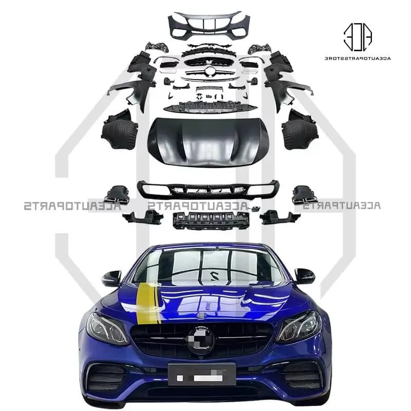 Paraurti auto per Benz classe E W213 Aggiornamento E63S 1:1 AMG Kit corpo largo Parafanghi Cofano Diffusore Tubo di scarico 2016+