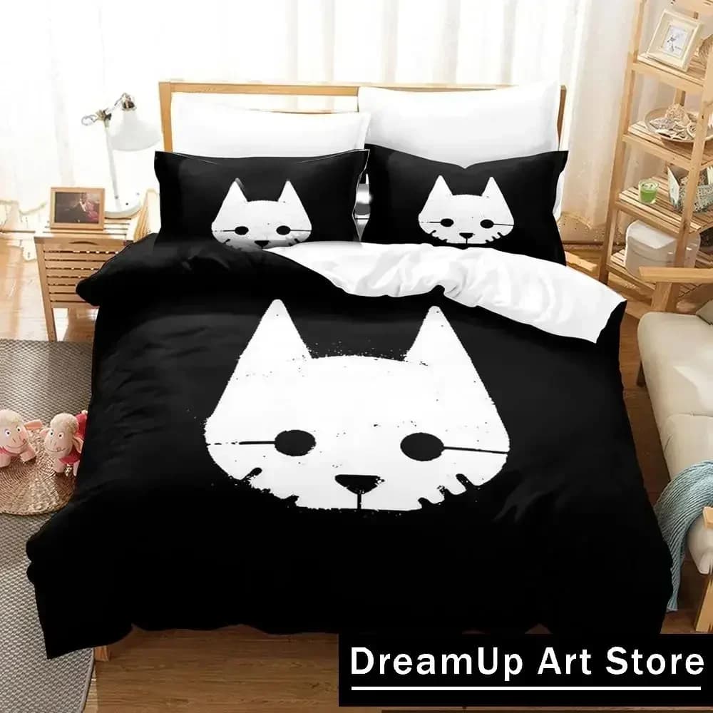 3D Print Fashion Stray Game Cat and Momo Bedding Set Boys Girls Twin Queen Full Size Duvet Cover Pillowcase Bed Adult Bedroom
