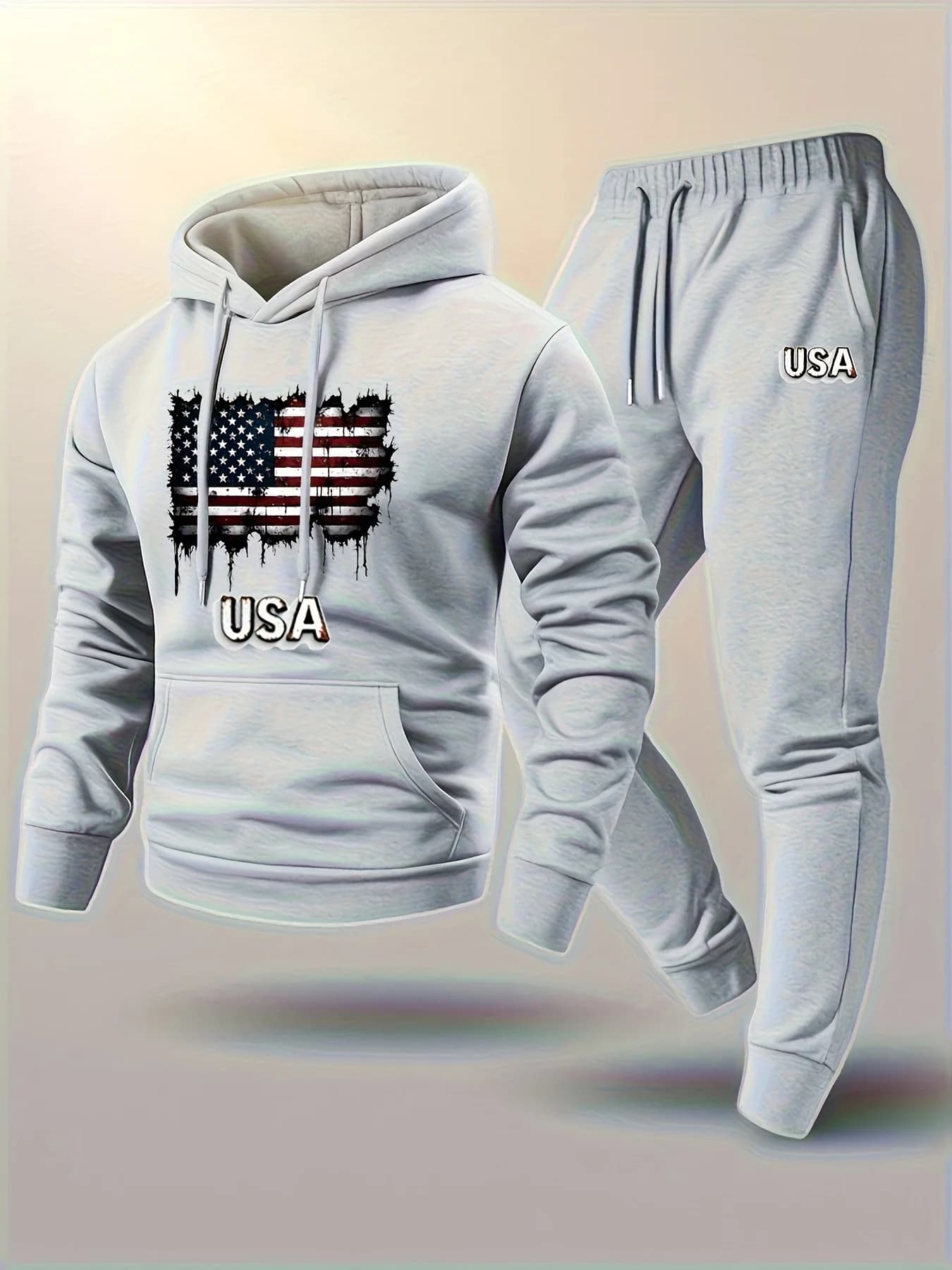 Men's Hoodie and Sweatpants Suit - American Letter Print, Casual, Comfortable, Stylish and Trendy Suit