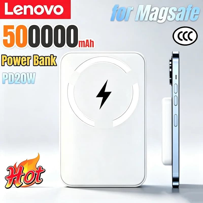 Lenovo 500000mAh Magnetic Wireless Power Bank PD22.5W Fast Charging External Portable Battery For iPhone Samsung Android 2026