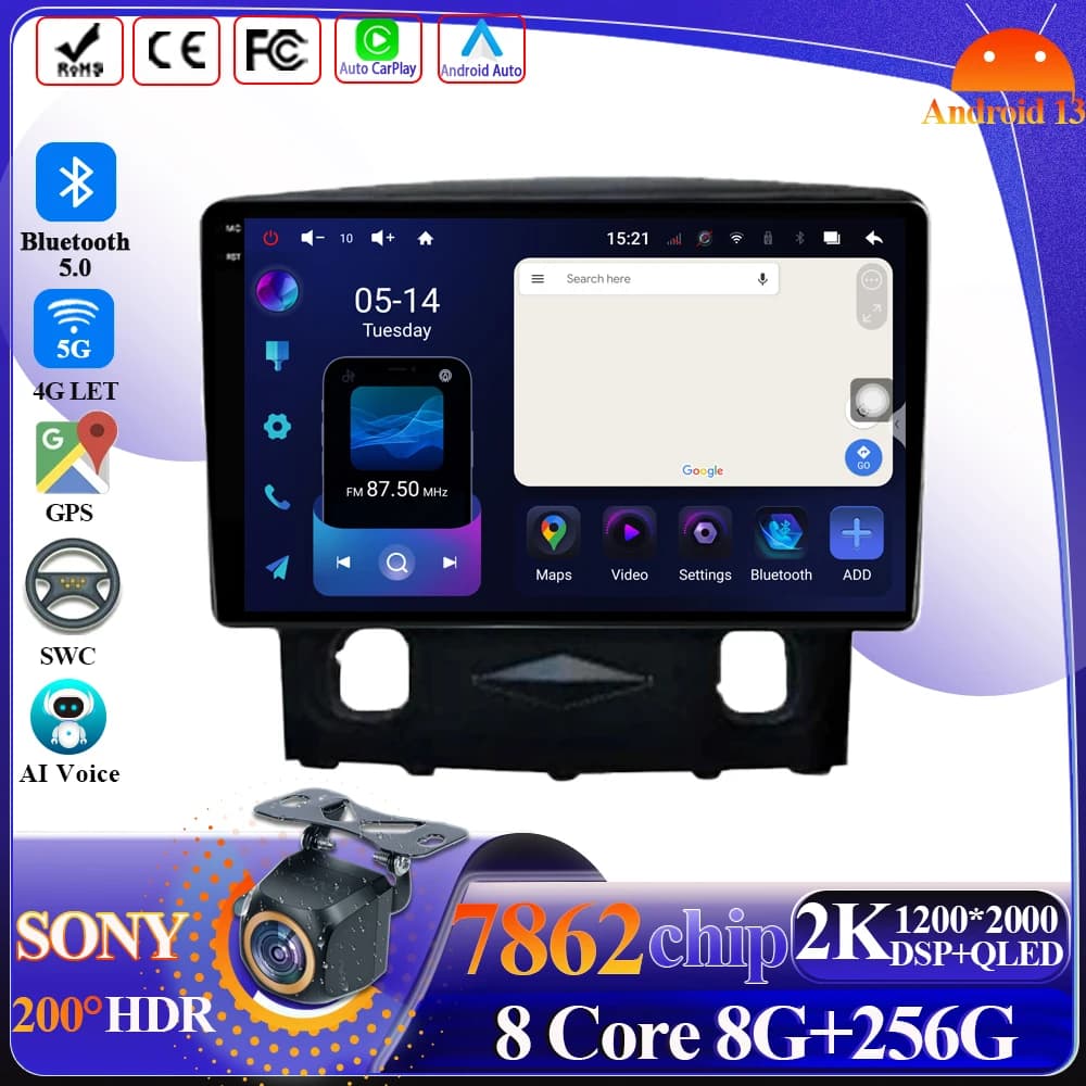Autoradio Android Carplay Per Ford Kuga 2008-2010 Lettore Multimediale Navigazione GPS Sistema Intelligente Bluetooth 5G Touch Display
