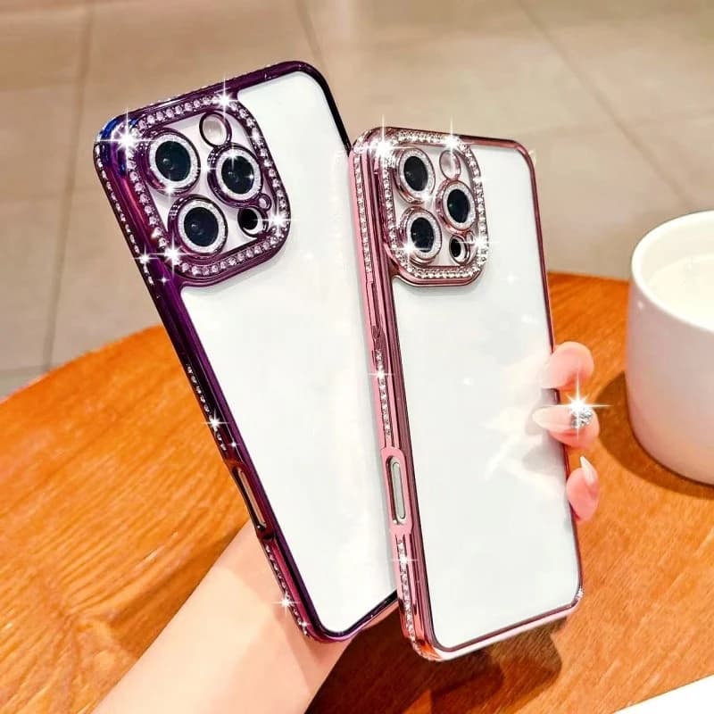 Custodia in cristallo di diamante per iPhone 16 Pro Max 11 12 13 14 15 Plus 17 Air 16E Glitter antiurto placcatura di lusso copertura morbida in TPU trasparente