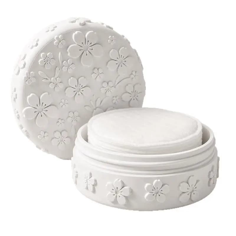 Cherry Blossom Embossed Cosmetic Cotton Storage Box 3D Printed Dustproof Covered Beauty Storage Jar