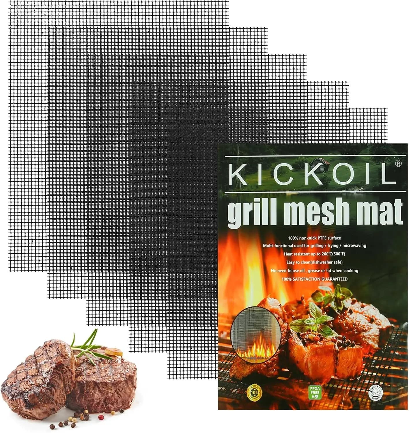 5-Pack Non-Stick BBQ Grill Mats, XL 15.75x13 inch, Reusable for Vegetables Fish, Outdoor Smoker Charcoal Gas Electric Grill