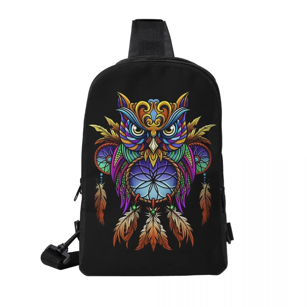 Dreamcatcher Owl Chest Bag Men Sling Crossbody Backpack Chest Bag Travel Hiking Daypack Shoulder Bag