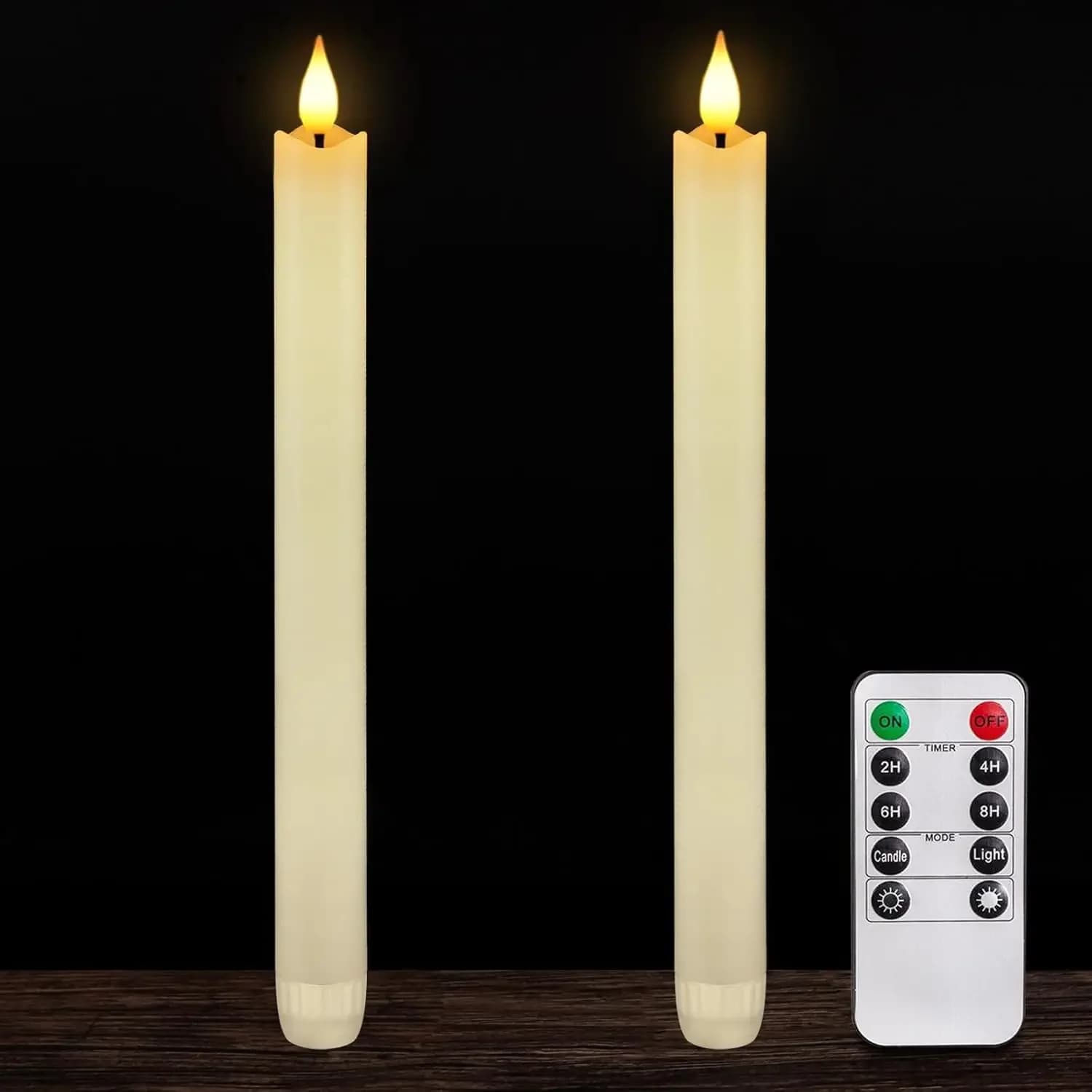 Set di 2 Candele Affusolate Senza Fiamma in Vera Cera con Telecomando e Timer, LED Tremolante Avorio da 24,4 cm per Decorazioni Domestiche
