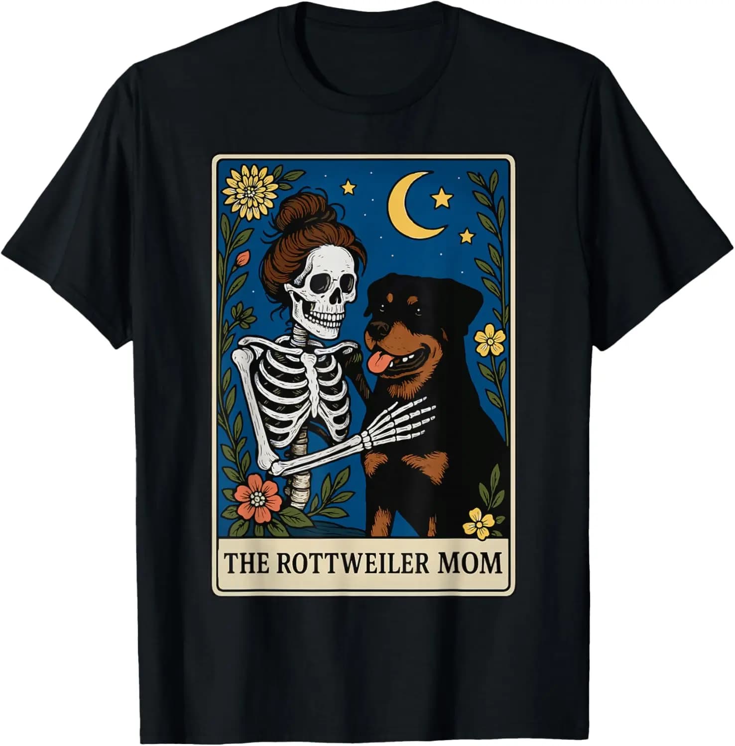 Rottweiler Mom Skeleton Tarocchi Card Graphic Tee T-shirt a maniche corte in morbido cotone Casual Streetwear