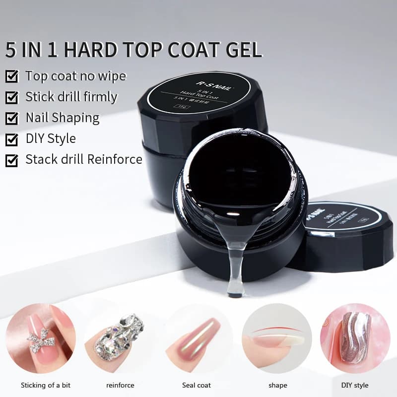 RSNAIL 5 IN 1 Top Coat rigido giapponese 15ml Strass No Wipe Top Coat Funzione efficiente Adesivo Acqua Nail Art Gel Design fai da te