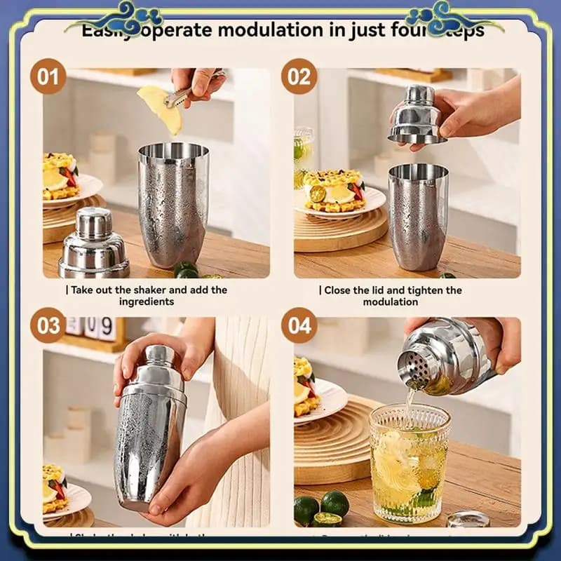 Ultimo shaker in acciaio inossidabile stile europeo non magnetico per cocktail, shaker a mano, forniture per bar
