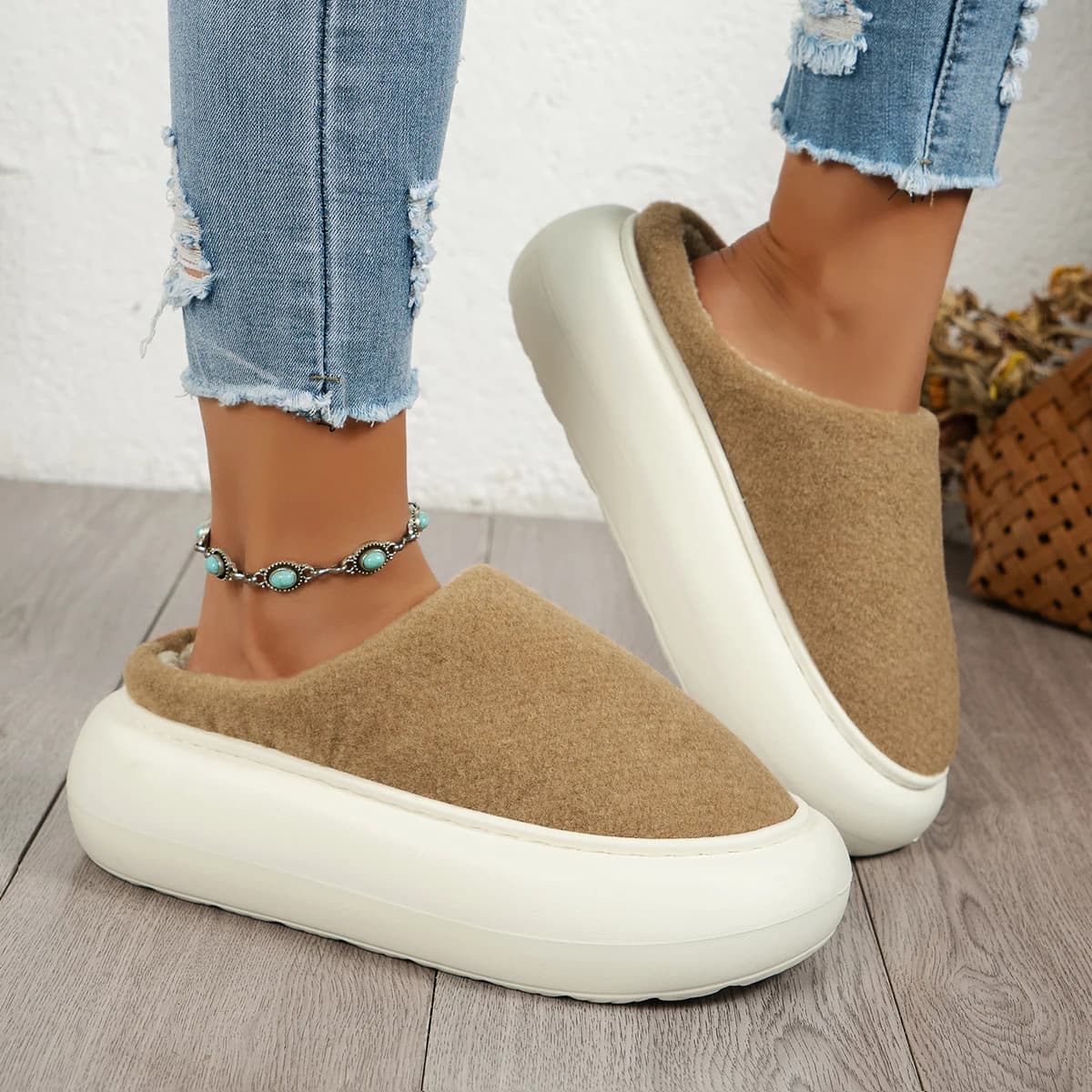 Women's Slippers Winter Solid Color Casual Comode Hot Non-slip in plush with indoor toe slip-on